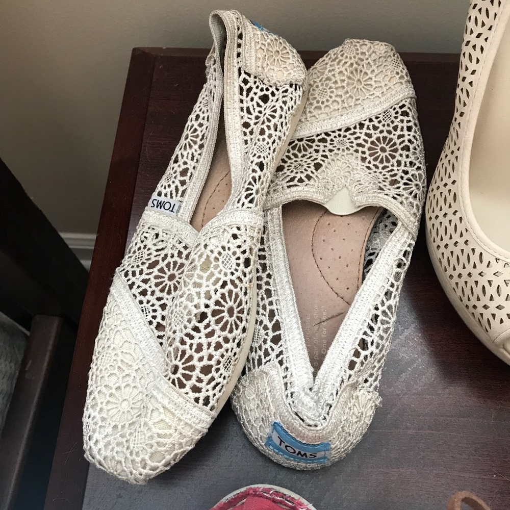 Cream crocheted Toms. Worn once